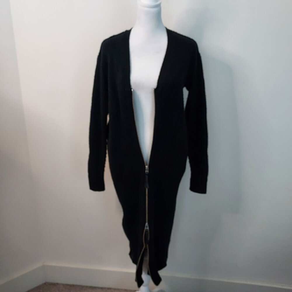 Anthropologie Pilcro Faux Leather Trimmed Zip Duster Cardigan Sweater Size Small - Picture 4 of 12
